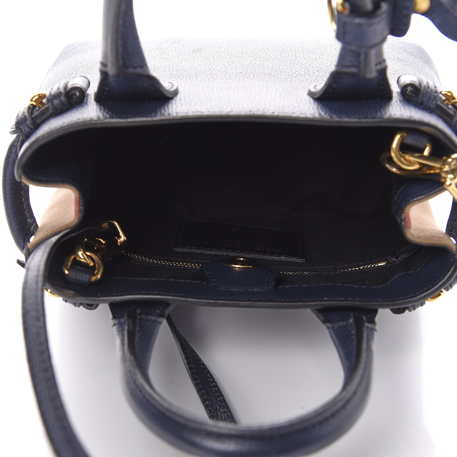 Burberry Grainy Calfskin House Check Baby Banner Tote Ink Blue 5 of 12