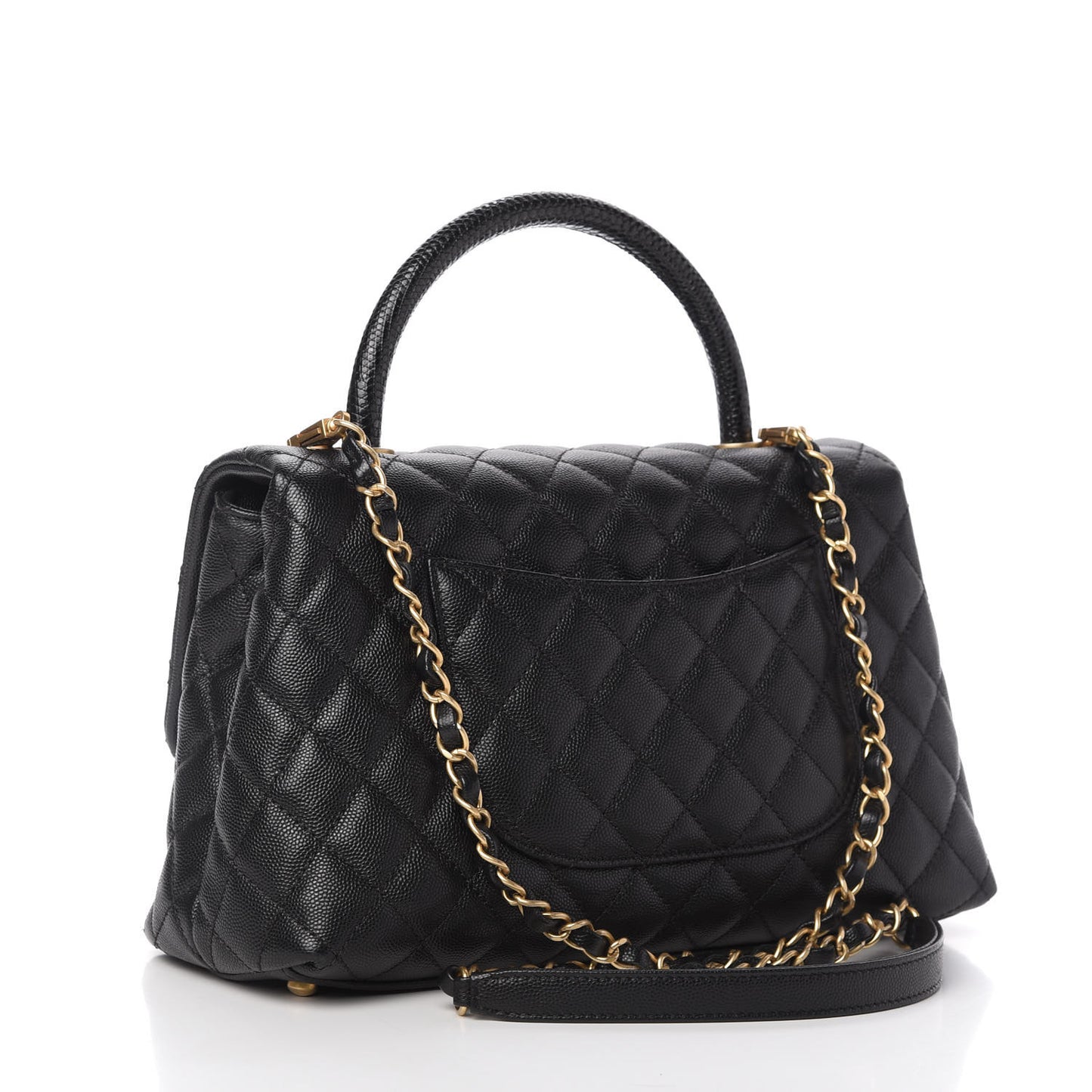 Caviar Lizard Embossed Quilted Small Coco Handle Flap