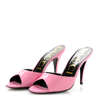 Gucci Polished Calfskin Scarlet Mid Heel Slide Sandals 36.5 Pink Plexi 4 of 10