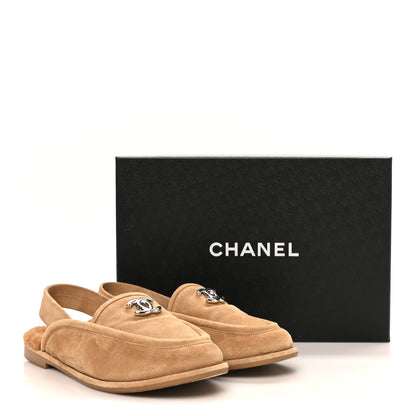 Chanel Suede Calfskin CC Slingback Loafers 38.5 Dark Beige 10 of 10
