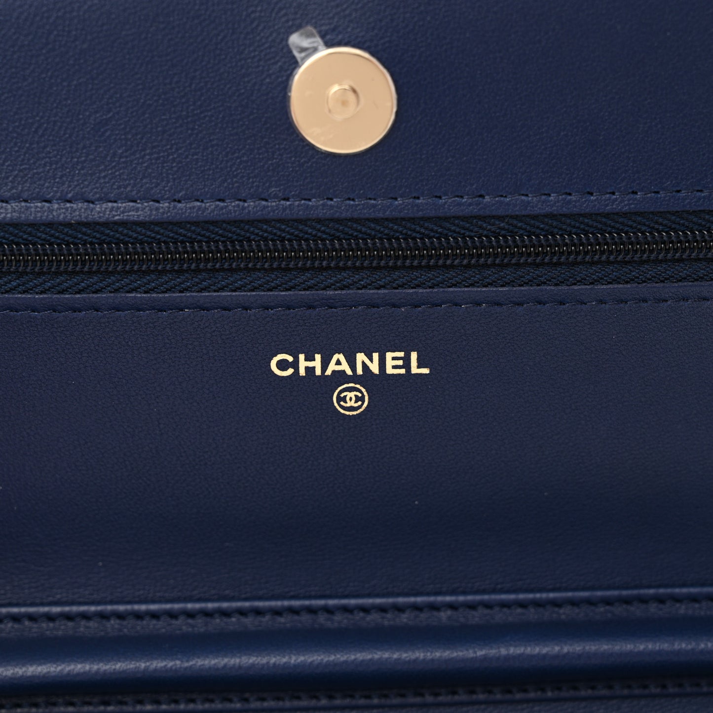 Lambskin Quilted Wallet On Chain WOC Dark Blue