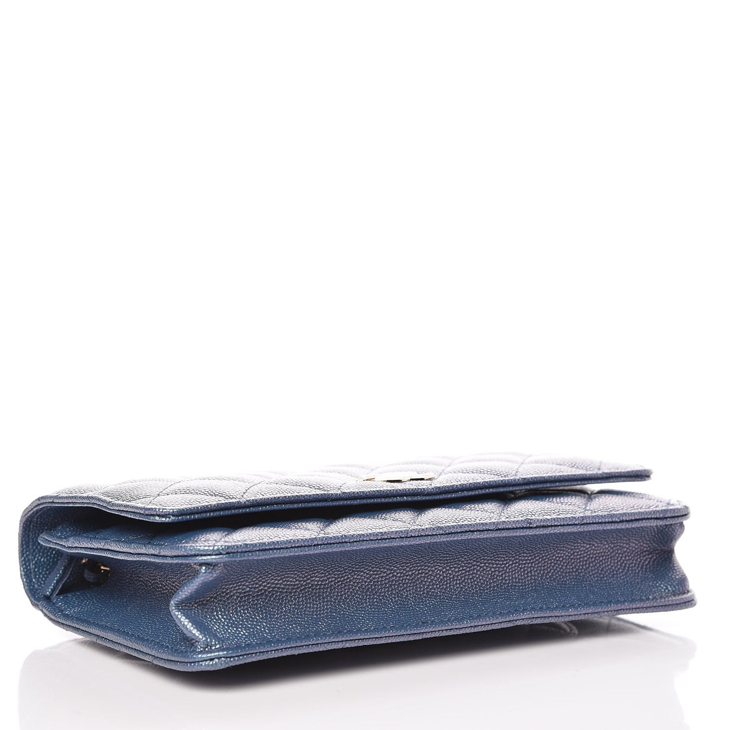 Iridescent Caviar Quilted Wallet On Chain WOC Dark Blue