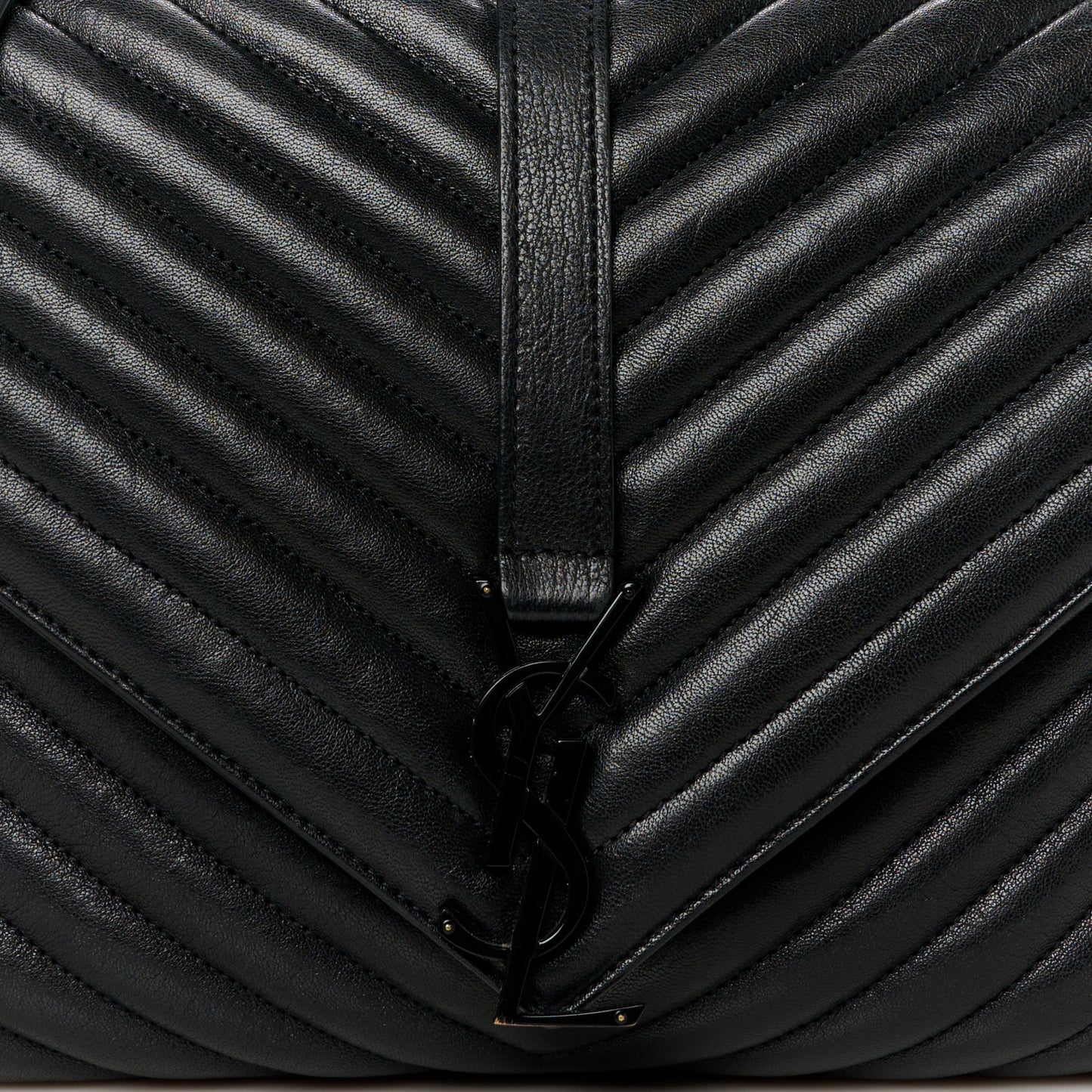 Sheepskin Matelasse Chevron Monogram Monochrome Large College Satchel Black