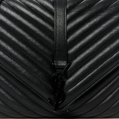 Saint Laurent Sheepskin Matelasse Chevron Monogram Monochrome Large College Satchel Black 9 of 11