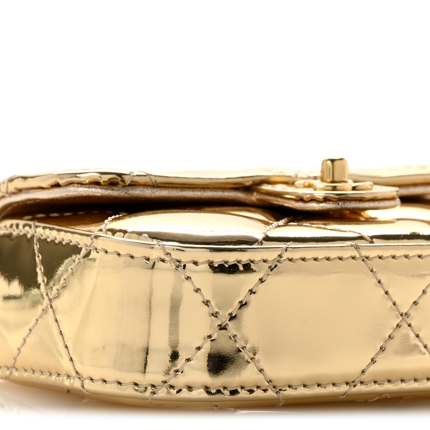 Chanel Metallic Mirror Calfskin Micro Top Handle Clutch With Chain Gold 9 of 10