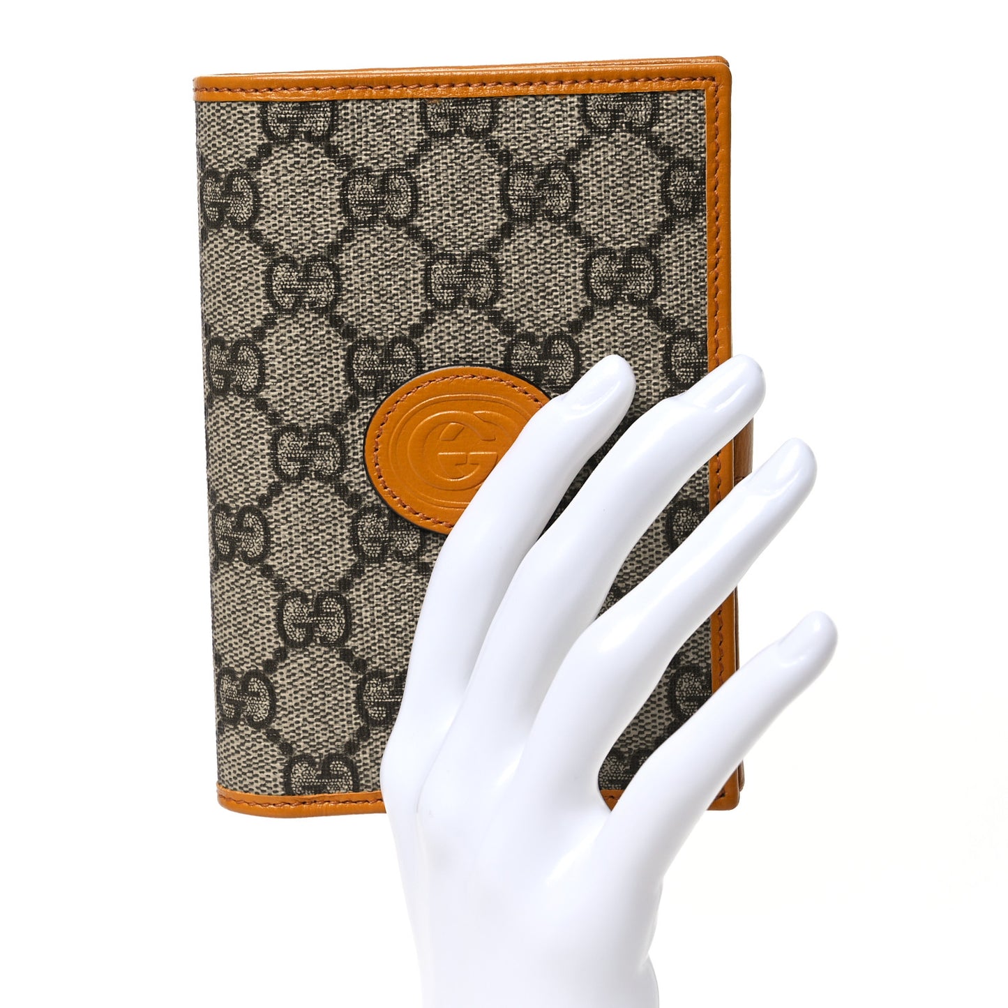 GG Supreme Monogram Textured Calfskin Retro Interlocking G Passport Case Beige Yellow