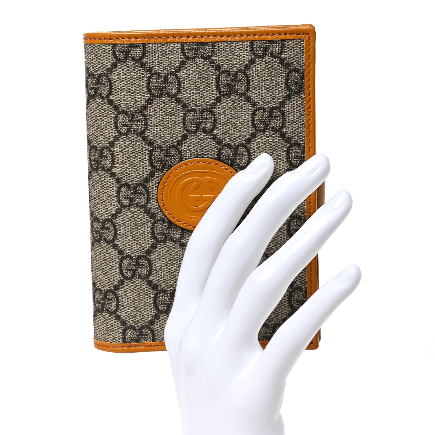 Gucci GG Supreme Monogram Textured Calfskin Retro Interlocking G Passport Case Beige Yellow 2 of 9