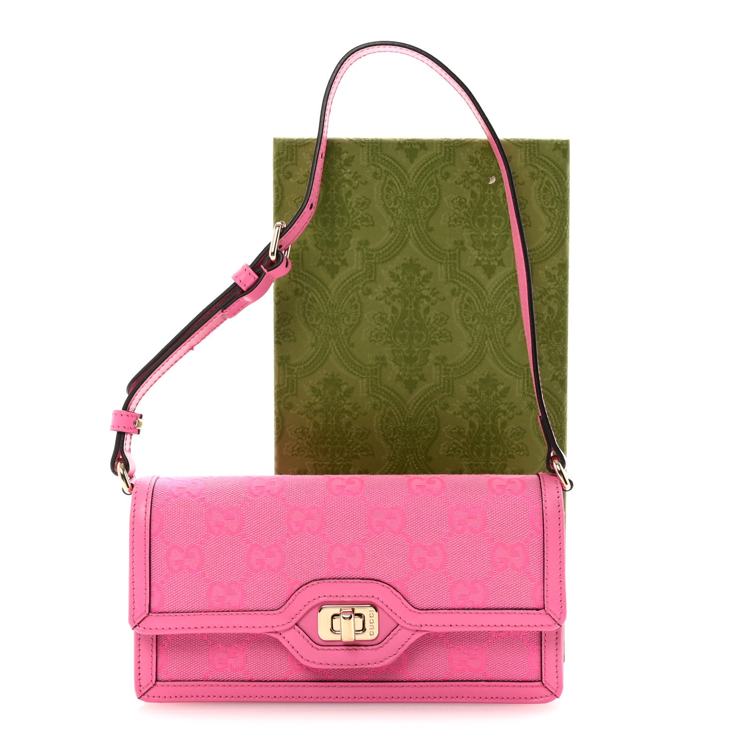 Gucci GG Monogram Scratch Lux Calfskin Mini Luce Shoulder Bag Rose Dark Blossom 10 of 10