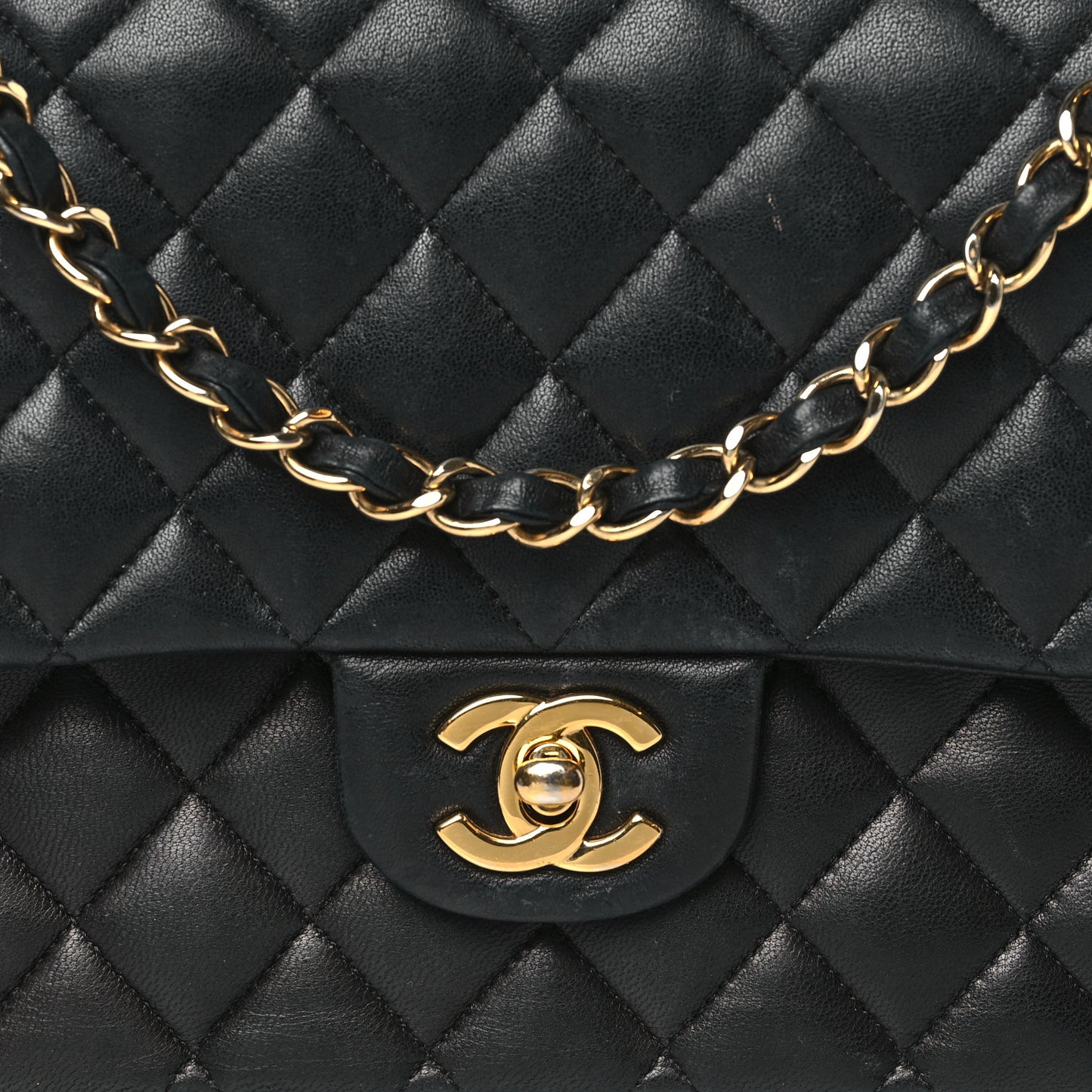 Lambskin Quilted Medium Double Flap Black