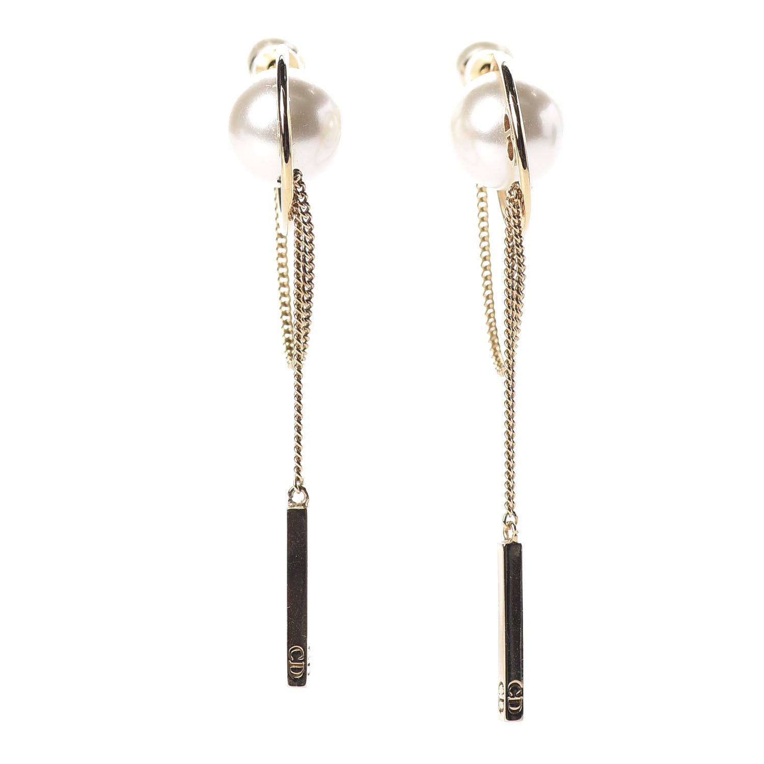 Christian Dior Pearl Tribales Dangle Chain Earrings Gold 1 of 5
