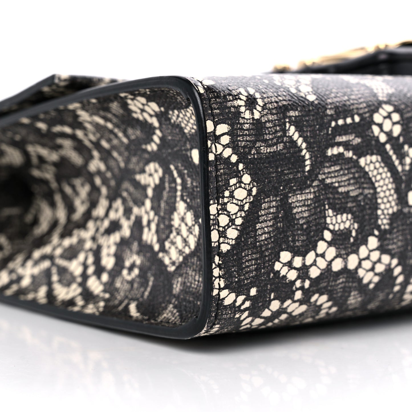 Lace Printed Calfskin Lucia Top Handle Bag Black