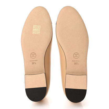 Chanel Lambskin Cap Toe CC Ballerina Flats 36.5 Beige Black 5 of 13