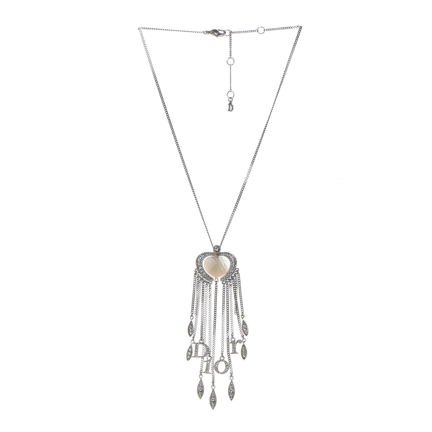 Crystal Mother of Pearl Heart Necklace Silver
