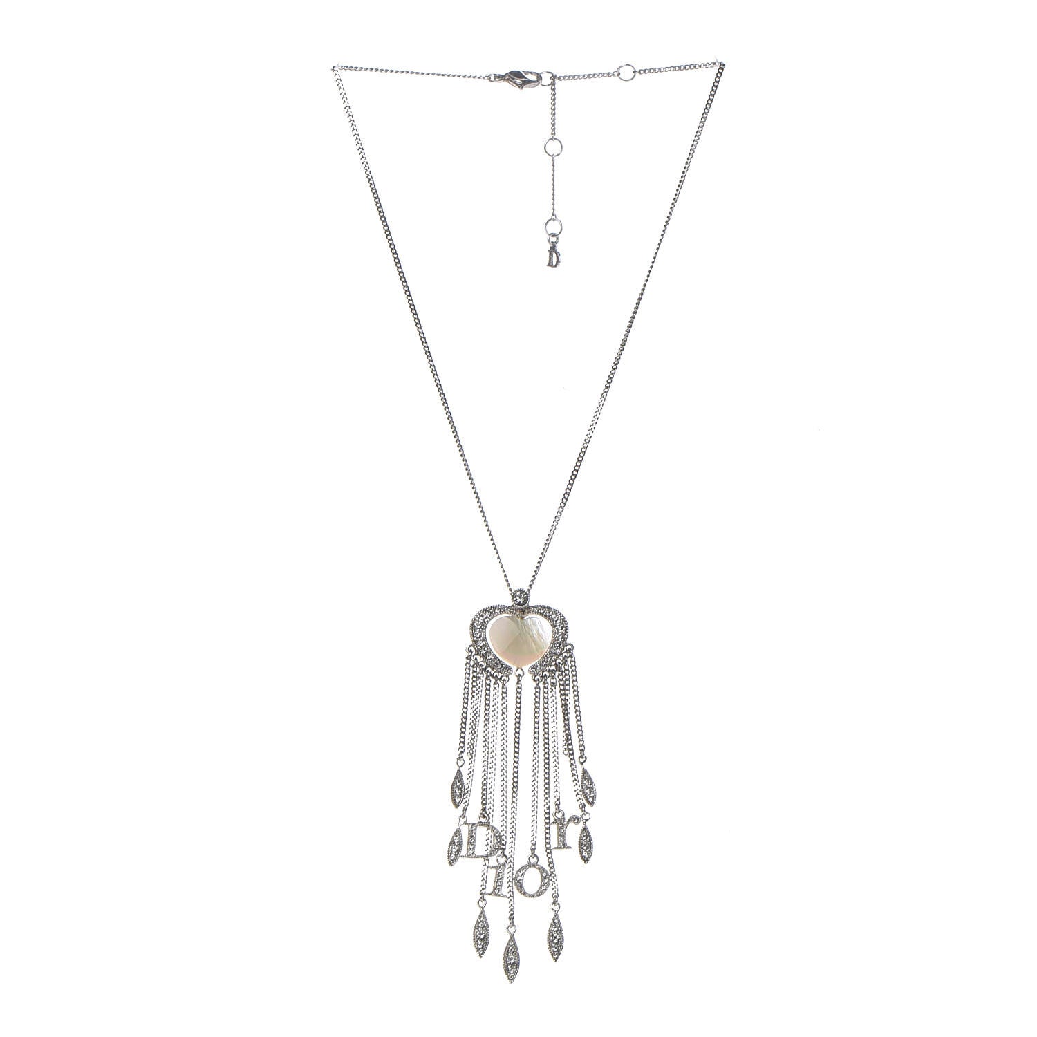 Christian Dior Crystal Mother of Pearl Heart Necklace Silver 3 of 6