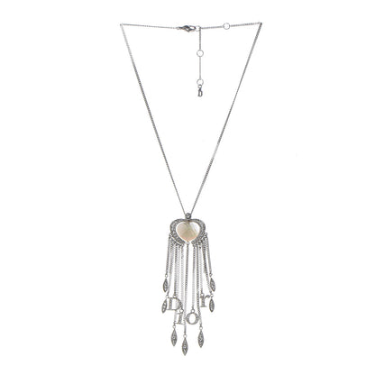 Christian Dior Crystal Mother of Pearl Heart Necklace Silver 3 of 6