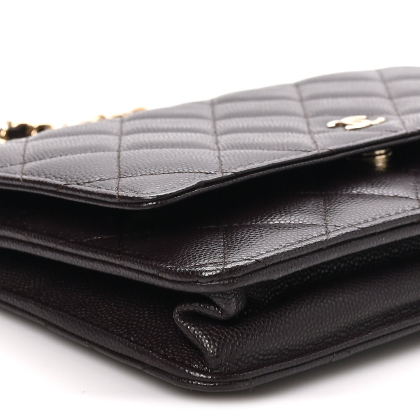 Caviar Quilted Wallet on Chain WOC Dark Brown