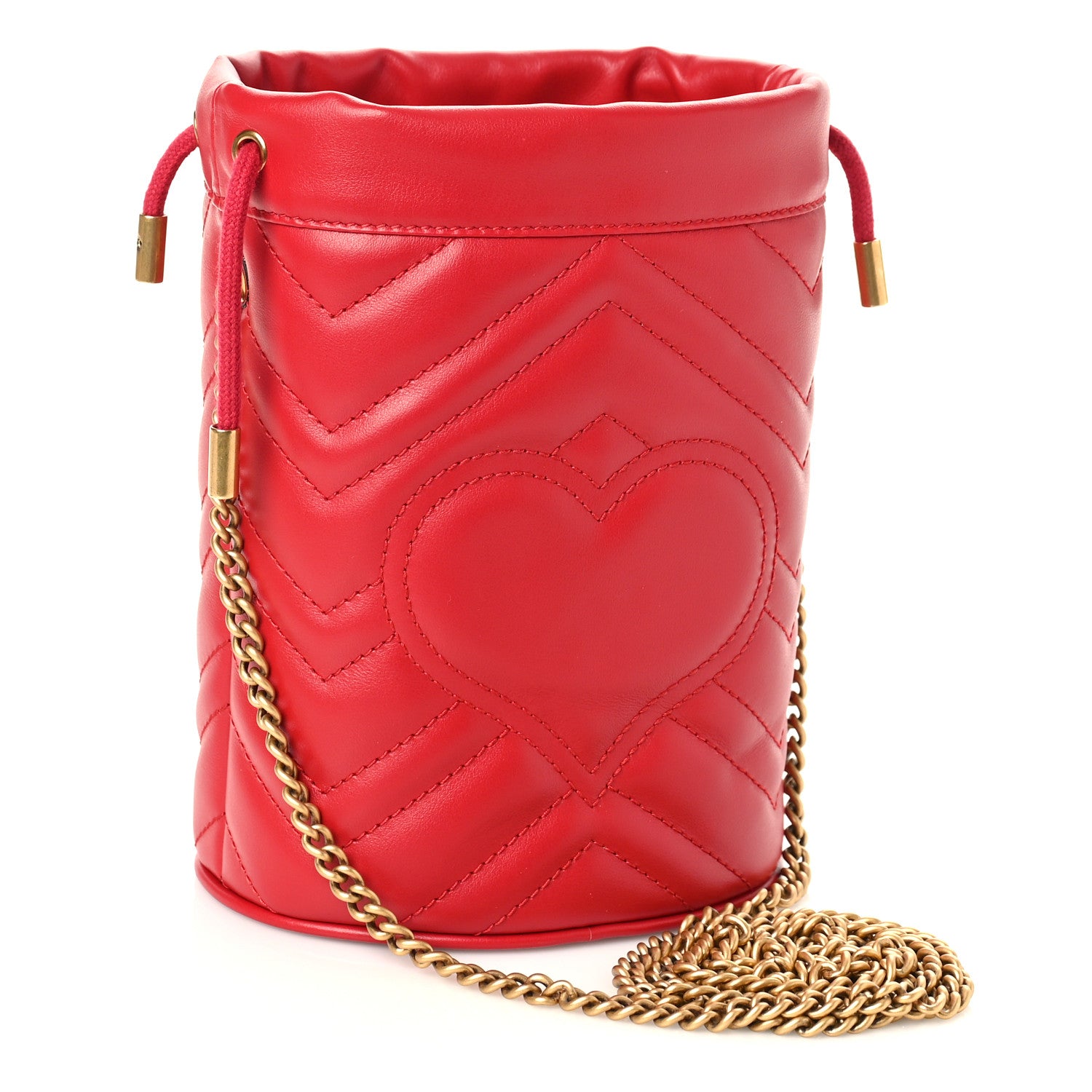 Gucci Calfskin Matelasse Mini GG Marmont 2.0 Bucket Bag Hibiscus Red 3 of 8