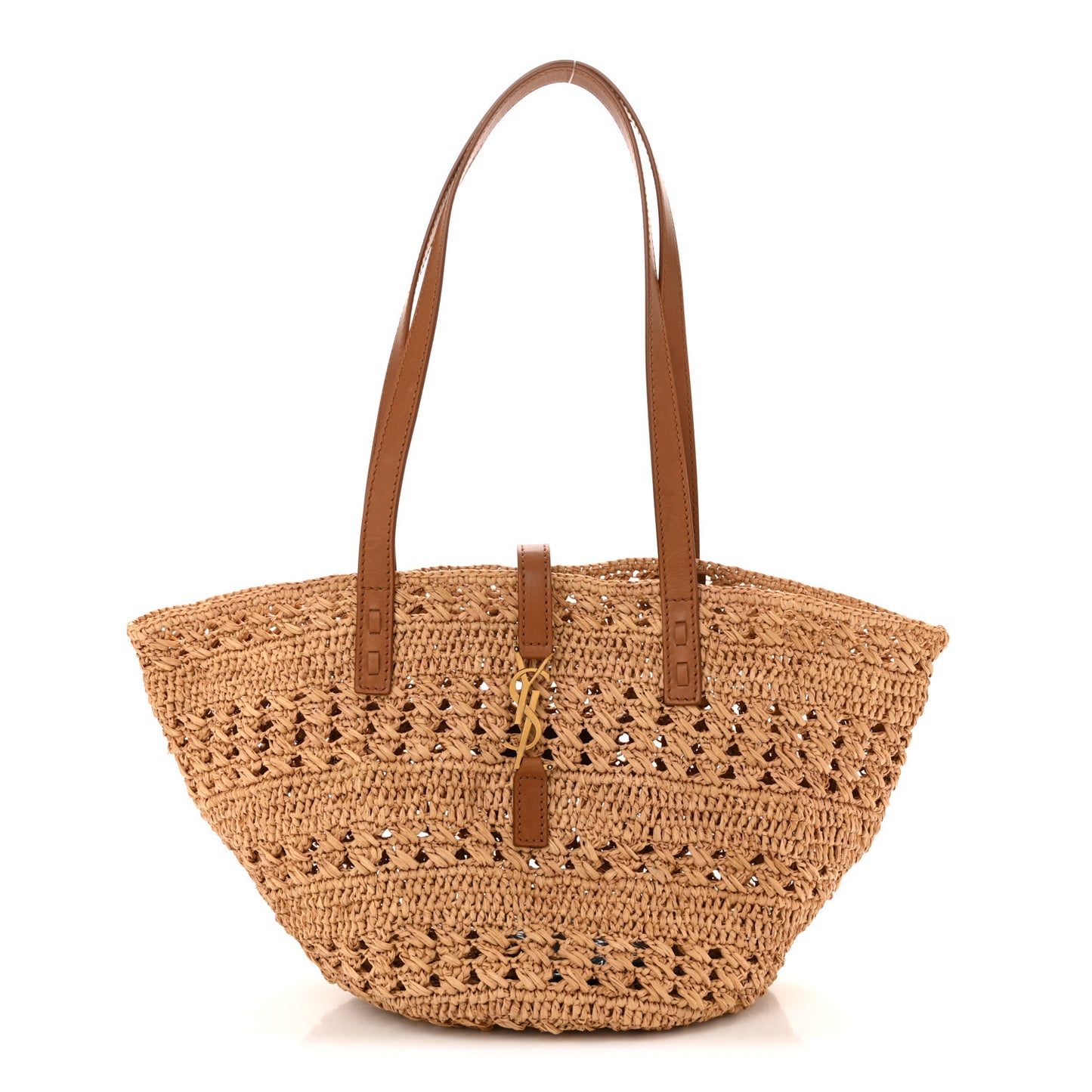 Raffia Calfskin Small Panier Tote Naturel Brick