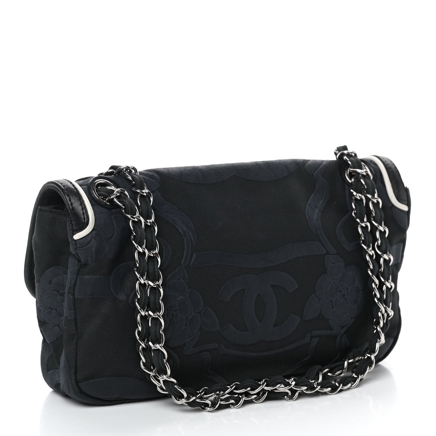 Canvas Camellia Embossed Flap Black