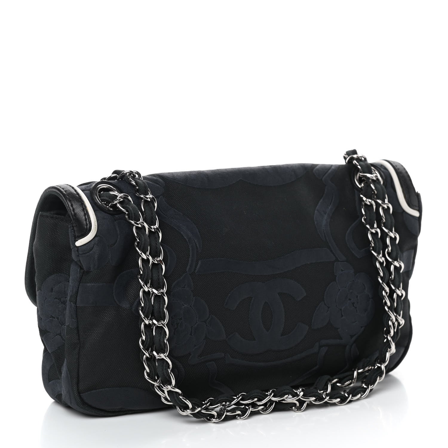 Chanel Canvas Camellia Embossed Flap Black 3 of 10