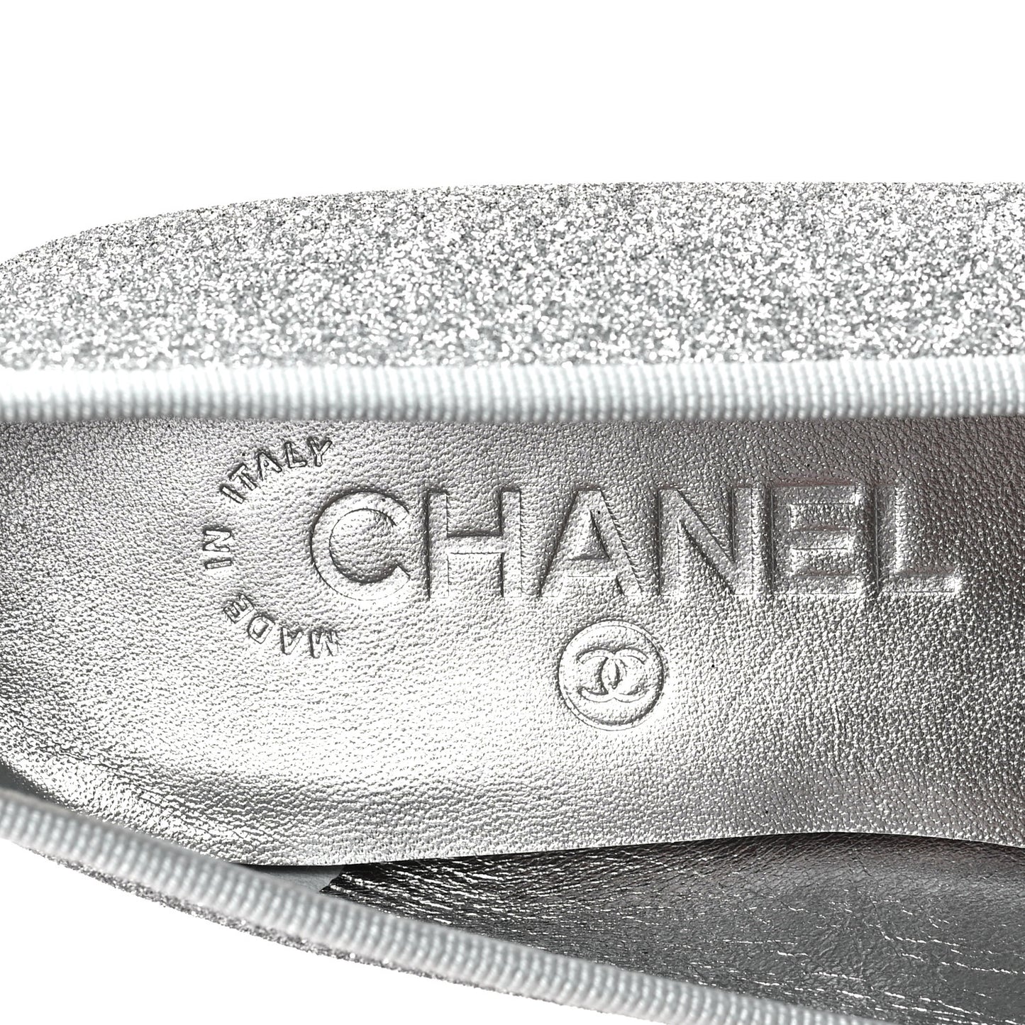 Glitter Grosgrain Cap Toe CC Ballerina Flats 38 Silver