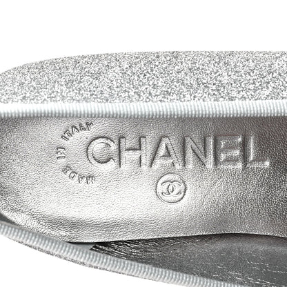 Chanel Glitter Grosgrain Cap Toe CC Ballerina Flats 38 Silver 7 of 9