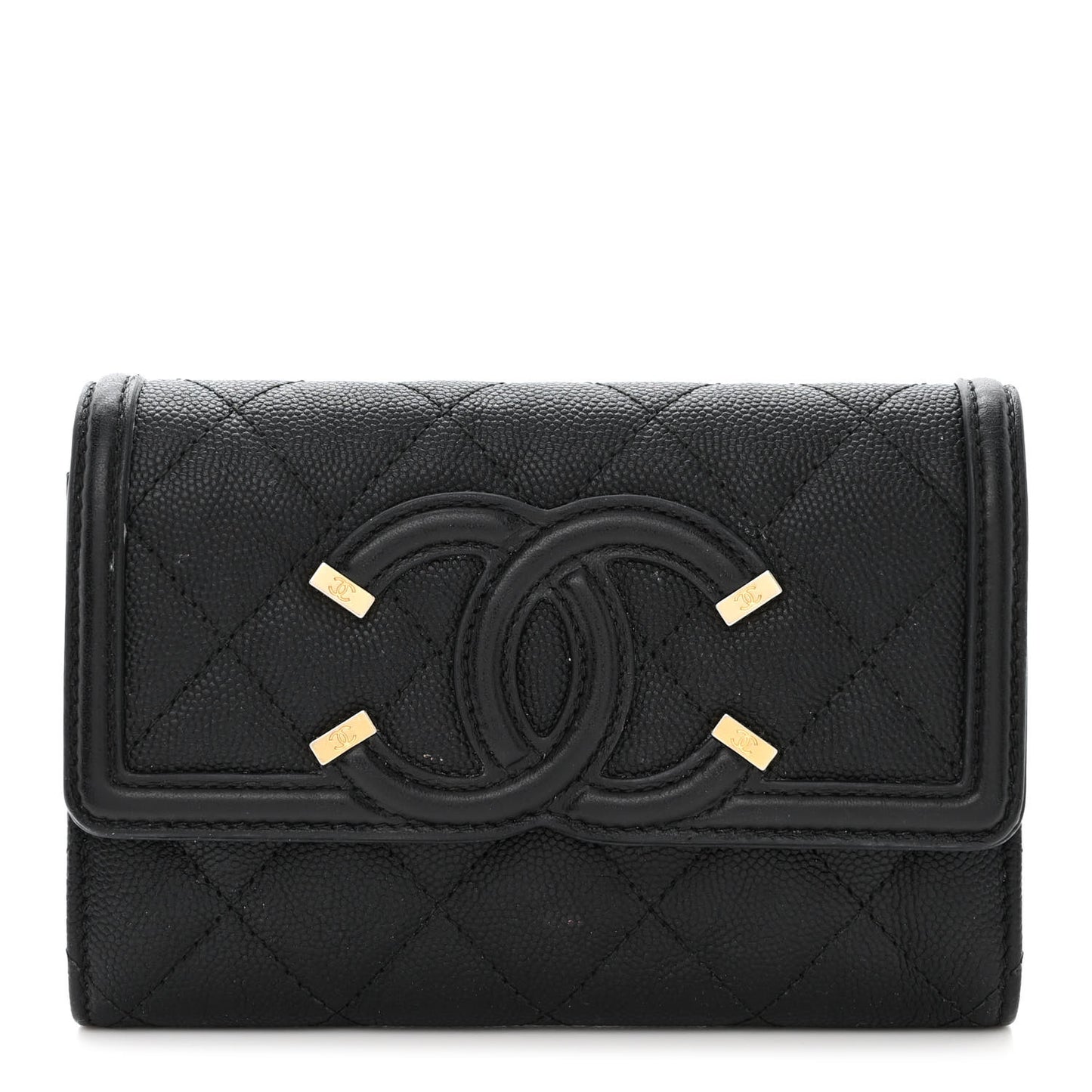 Caviar Quilted Medium Filigree Flap Wallet Black