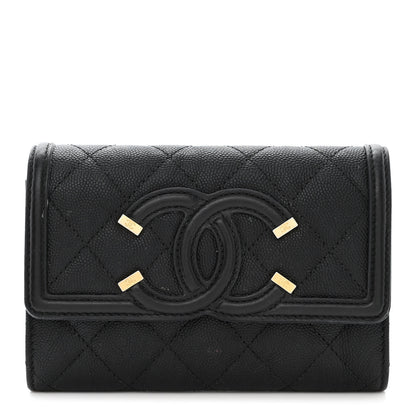 Chanel Caviar Quilted Medium Filigree Flap Wallet Black 1 of 12