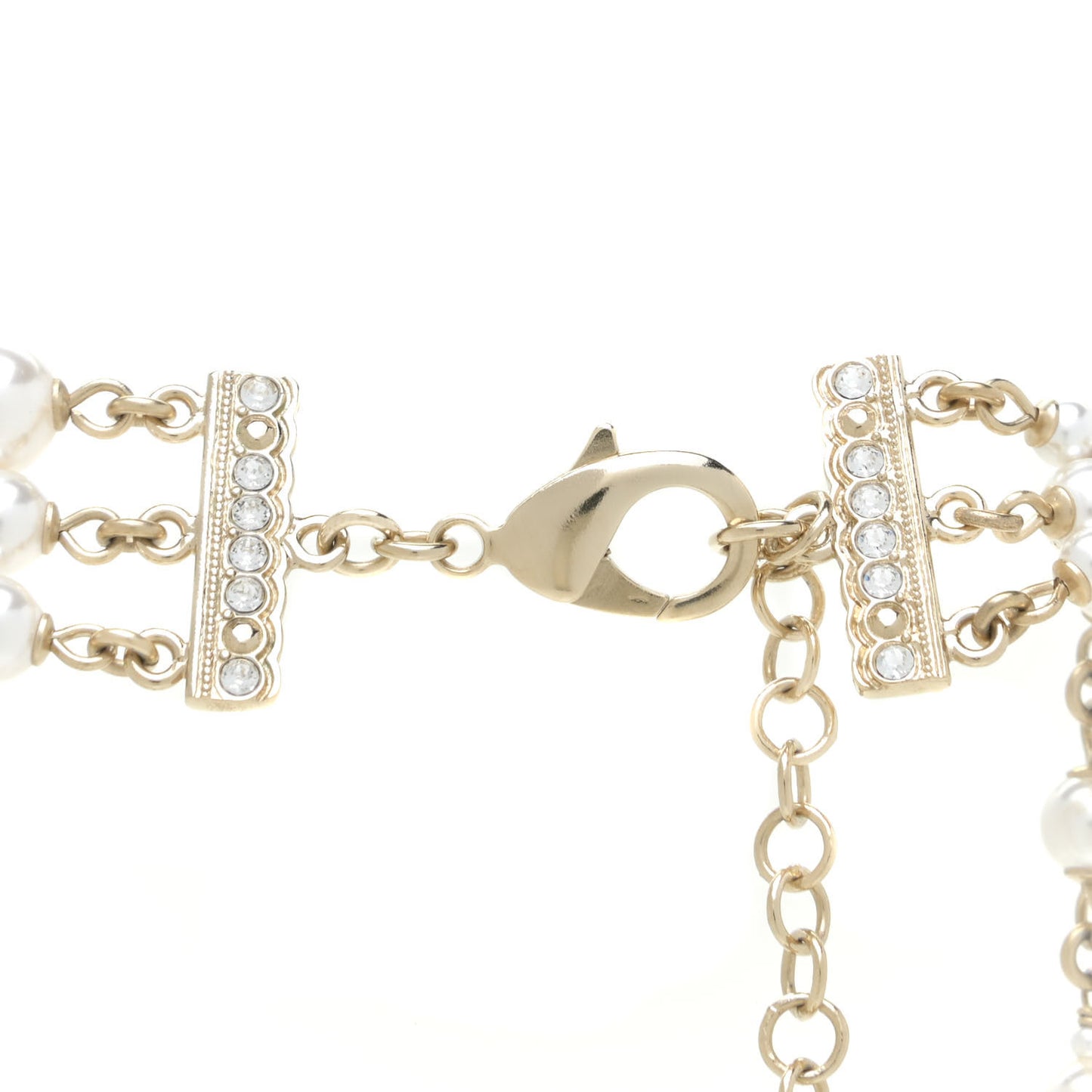Graduated Pearl Crystal CC Multi Strand Long Necklace Gold