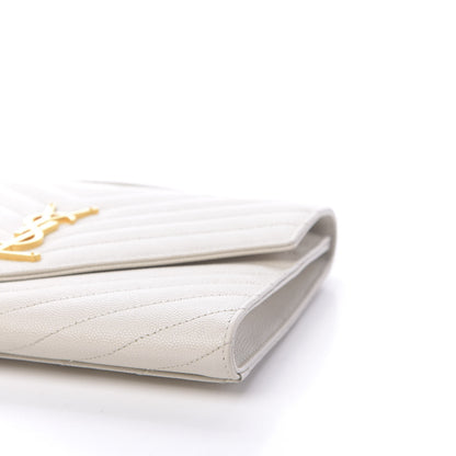 Saint Laurent Grain De Poudre Matelasse Chevron Monogram Envelope Clutch Blanc Vintage 8 of 11