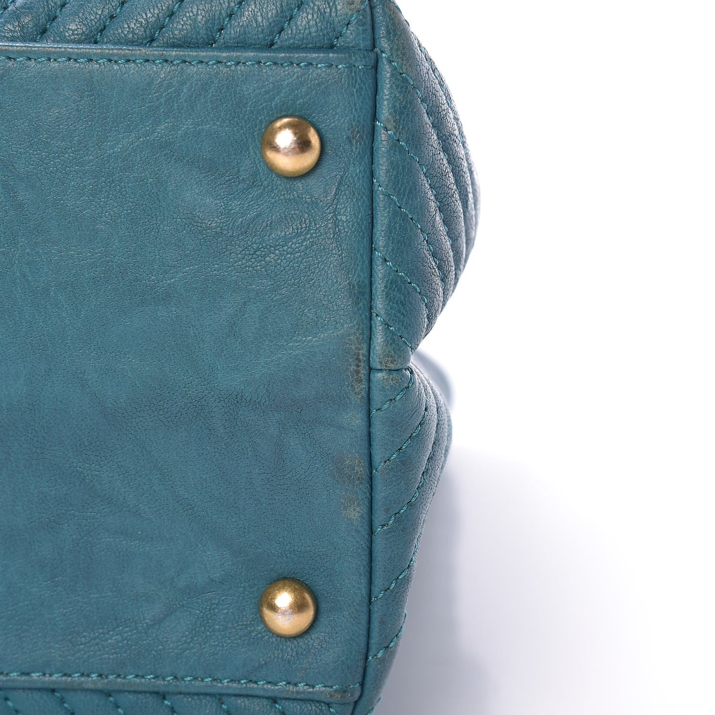 Wrinkled Lambskin Chevron Quilted Surpique Tote Turquoise
