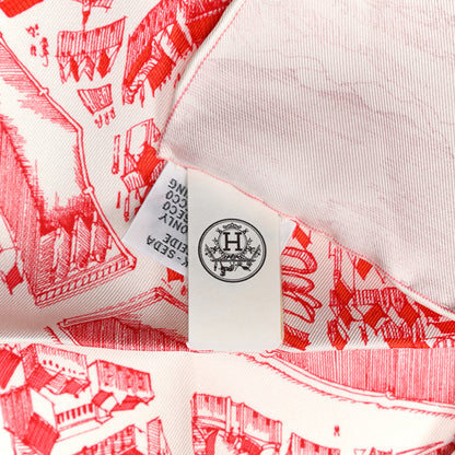 Hermes Silk La Cite Cavaliere Scarf 90 White Rouge Bordeaux 4 of 5