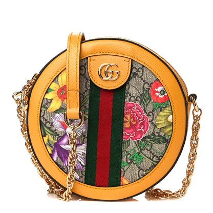 Gucci GG Supreme Monogram Flora Web Mini Ophidia Round Shoulder Bag Beige Multicolor Crop 1 of 11
