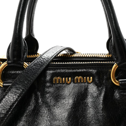 Miu Miu Vitello Shine Top Handle Satchel Black 7 of 9
