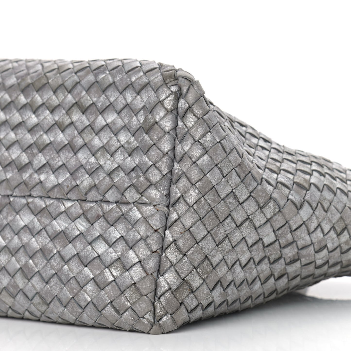 Metallic Nappa Intrecciato Medium Moon Cabat Silver