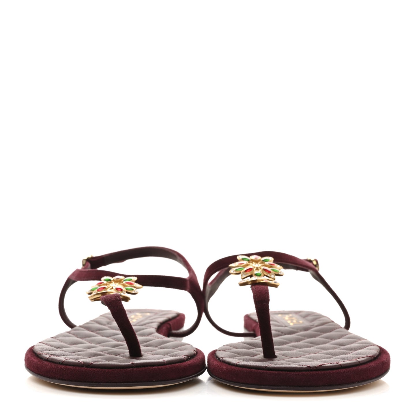 Suede Calfskin CC Crystal Thong Sandals 40.5 Burgundy
