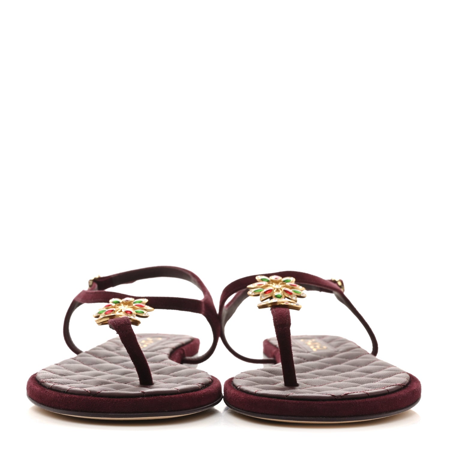 Chanel Suede Calfskin CC Crystal Thong Sandals 40.5 Burgundy 3 of 10