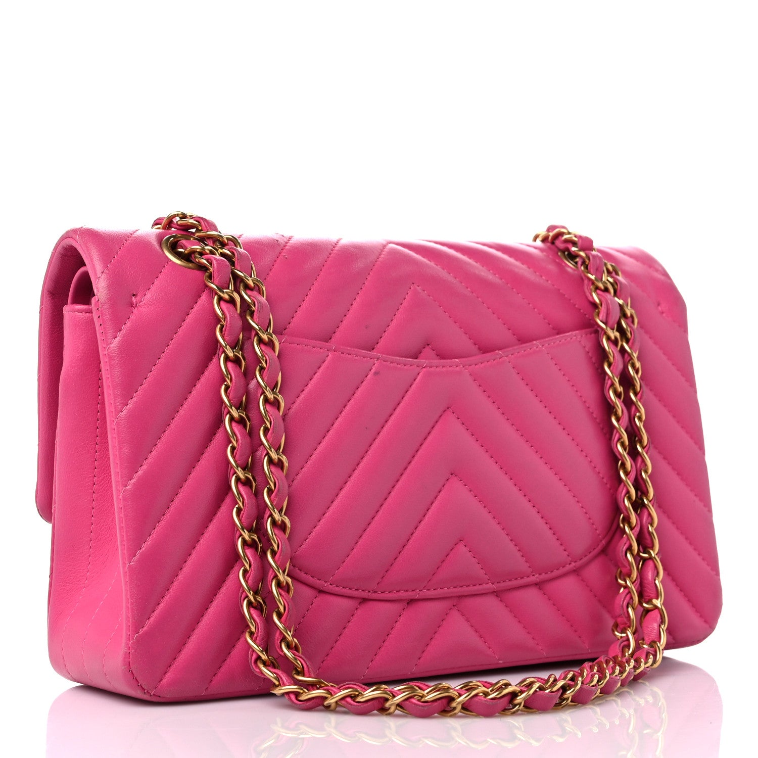 Chanel Lambskin Chevron Quilted Medium Double Flap Pink 3 of 22
