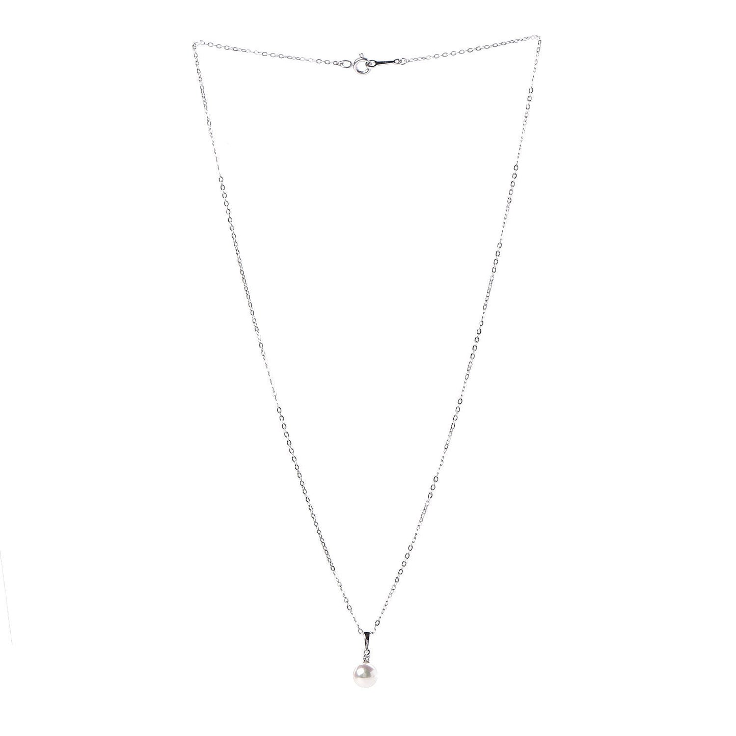 18K White Gold Diamond Akoya Pearl 6mm Drop Pendant Necklace