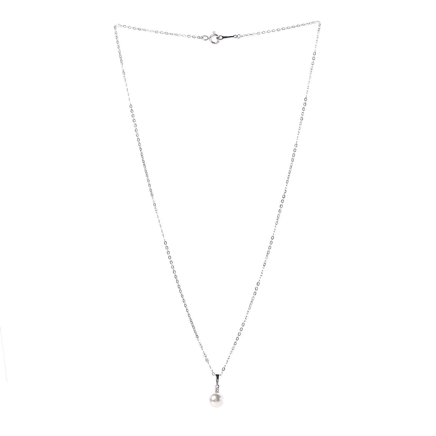 Mikimoto 18K White Gold Diamond Akoya Pearl 6mm Drop Pendant Necklace 3 of 7