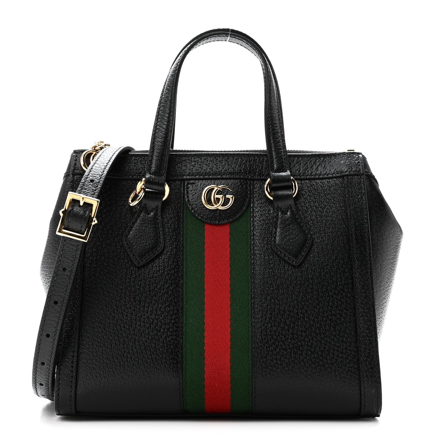 Textured Calfskin Web Small Ophidia Tote Bag Black