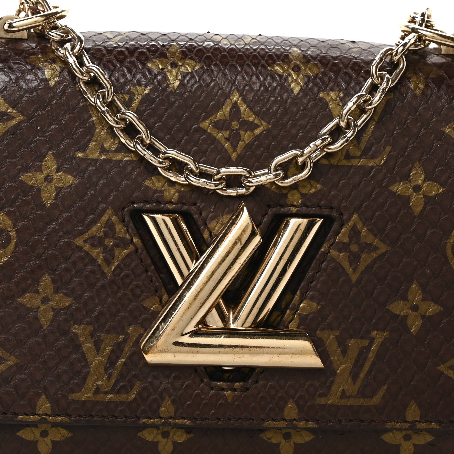 Louis Vuitton Snakeskin Monogram Twist Shoulder Bag PM Brown