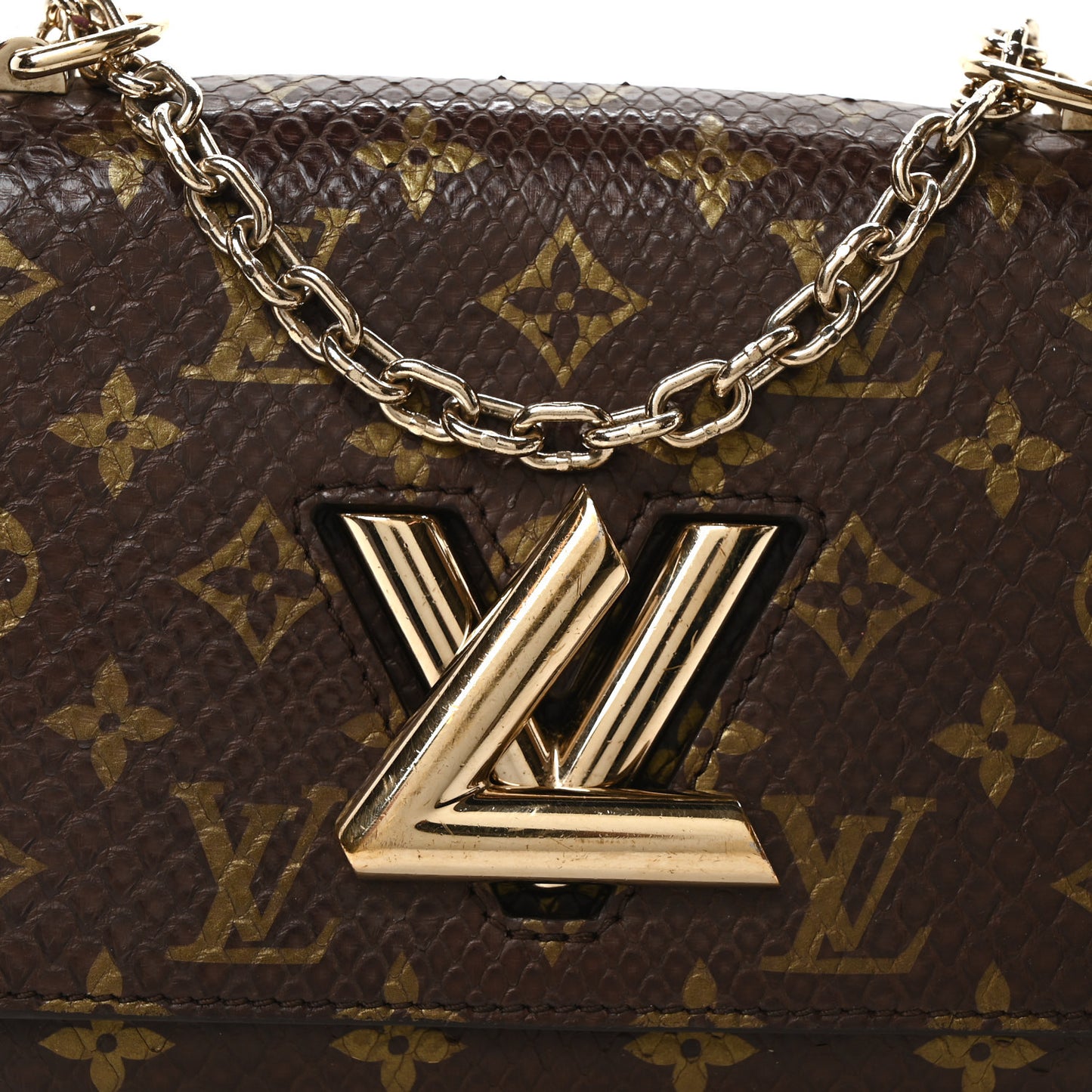 Snakeskin Monogram Twist Shoulder Bag PM Brown