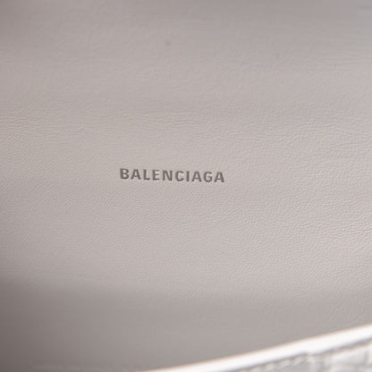 Balenciaga Shiny Calfskin Crocodile Embossed Hourglass Top Handle Bag XS White 6 of 10