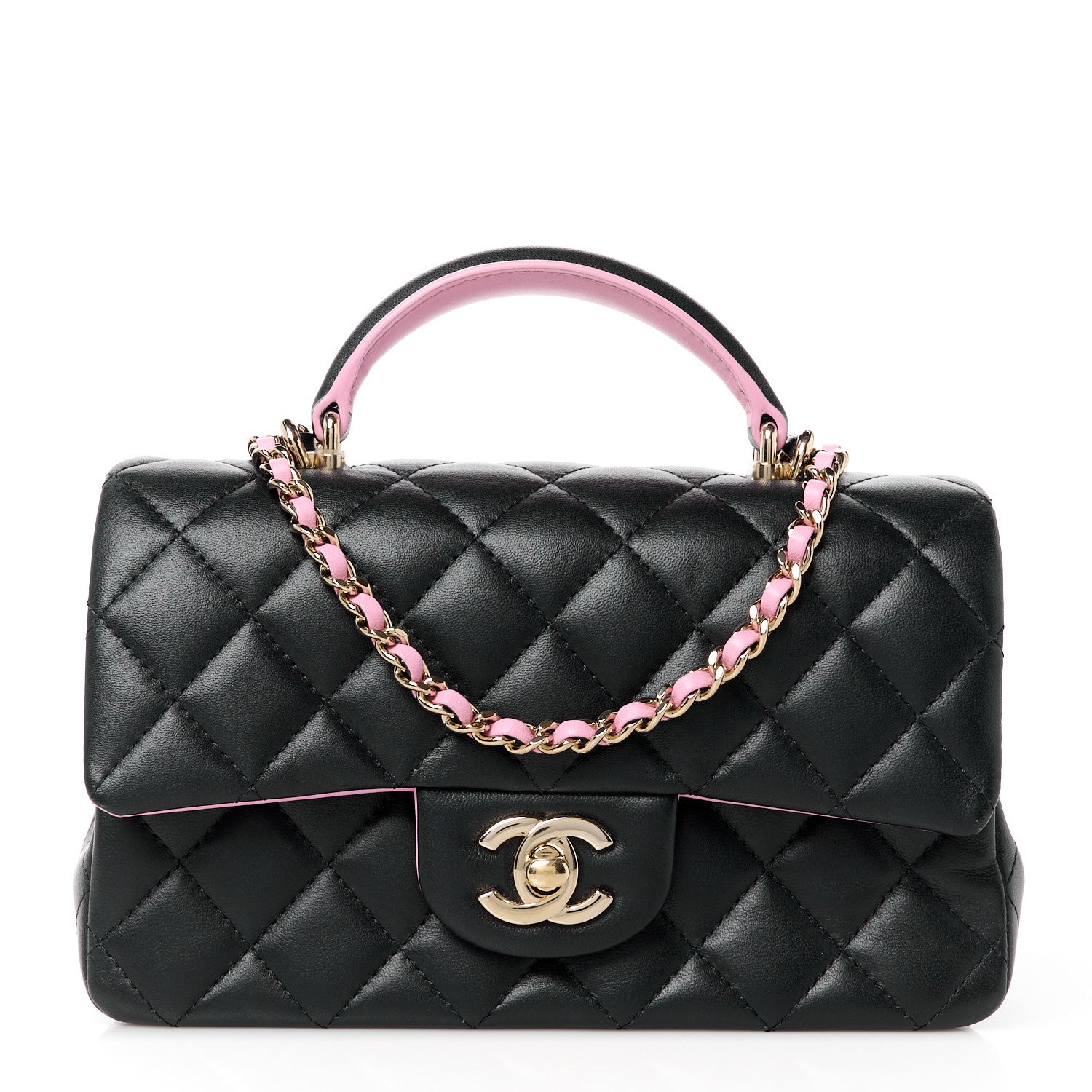 Chanel Lambskin Quilted Bi-Color Mini Top Handle Rectangular Flap Black Lilac 1 of 11