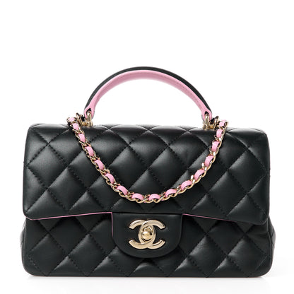 Chanel Lambskin Quilted Bi-Color Mini Top Handle Rectangular Flap Black Lilac 1 of 11