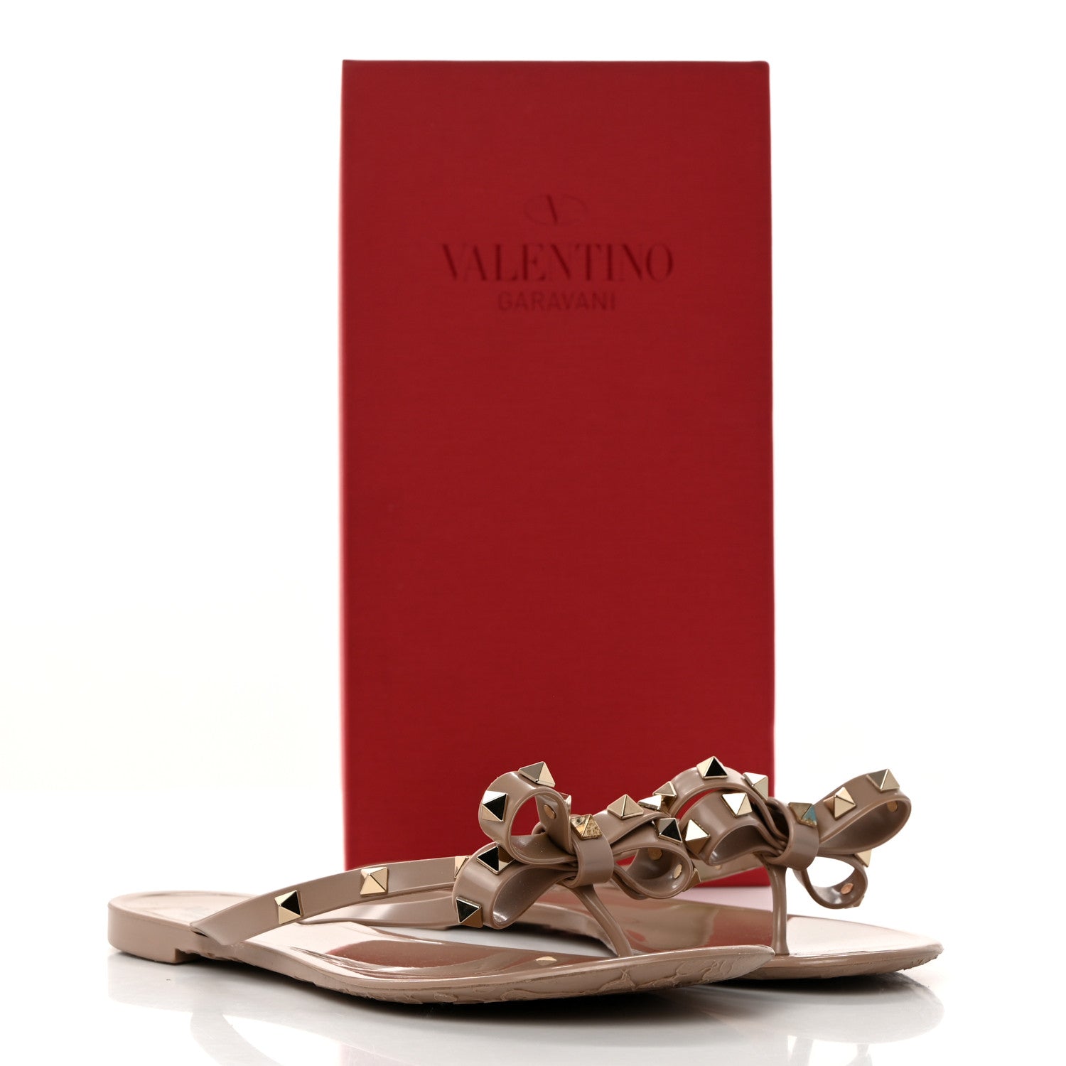 Valentino Garavani PVC Jelly Rockstud Bow Thong Sandals 38 Poudre 9 of 9