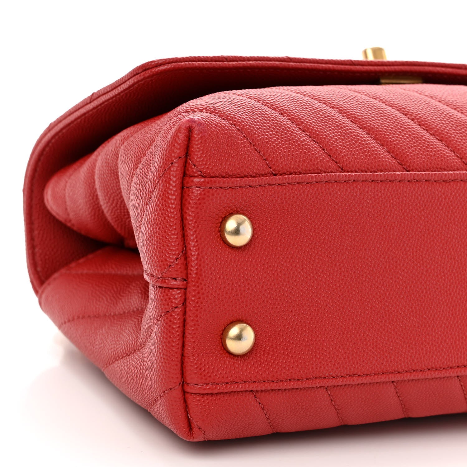 Chanel Caviar Chevron Quilted Mini Coco Handle Flap Red 9 of 10