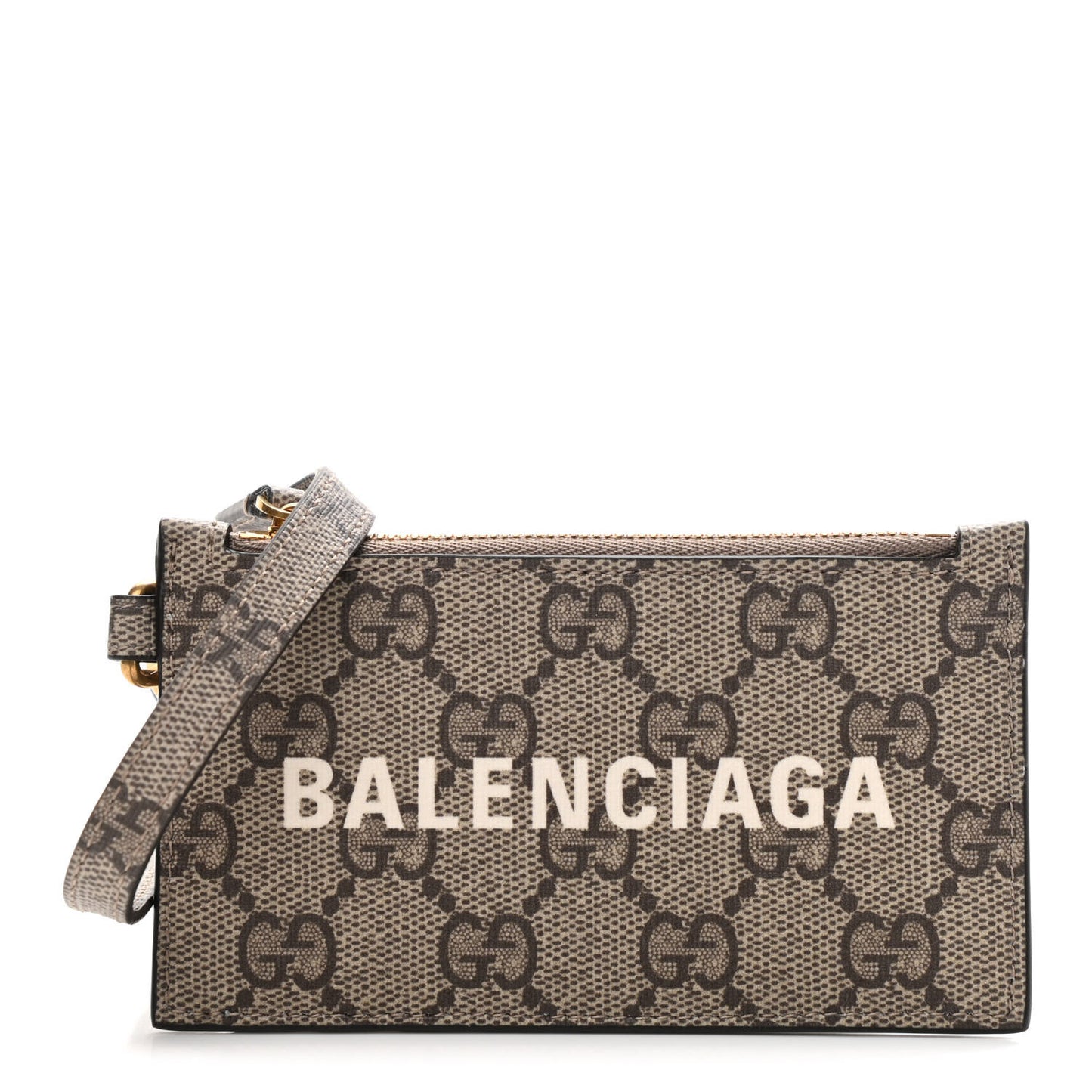 X BALENCIAGA GG Supreme Monogram Logo Card Case With Strap Beige Ebony