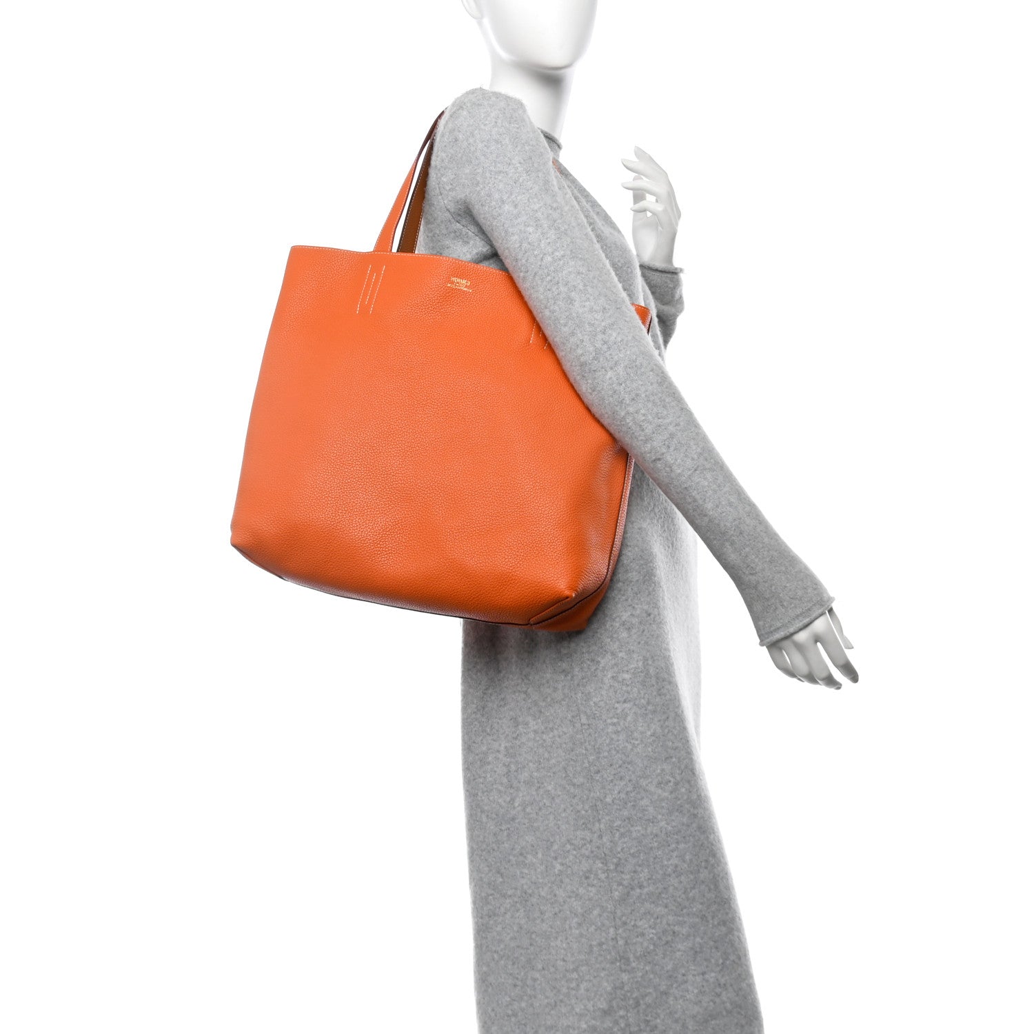 Hermes Taurillon Clemence Double Sens 45 Reversible Tote Orange Gold 2 of 16